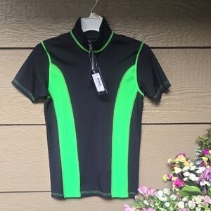 Emporio Armani Swimwear Neon Green Black Zip Rash Guard XS